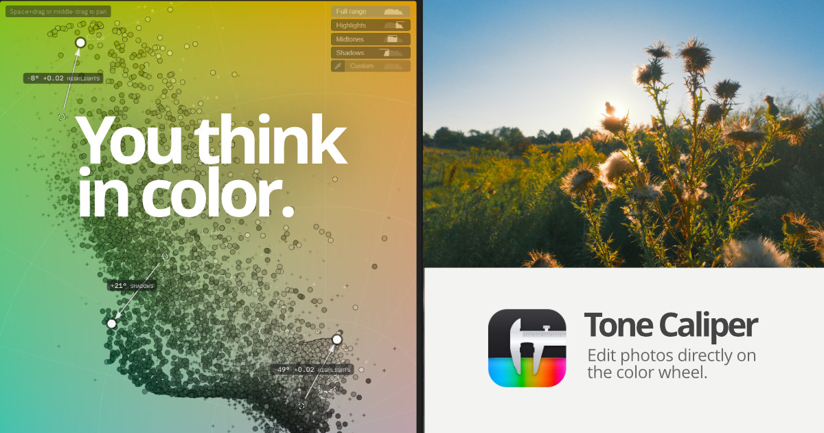A photo editor where you can color grade by dragging colors around a wheel